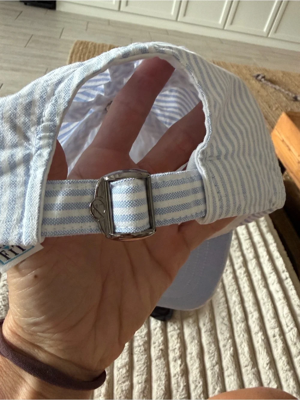 Ahead Boca Grande Cap in Light Blue and White Stripe with Navy Anchor